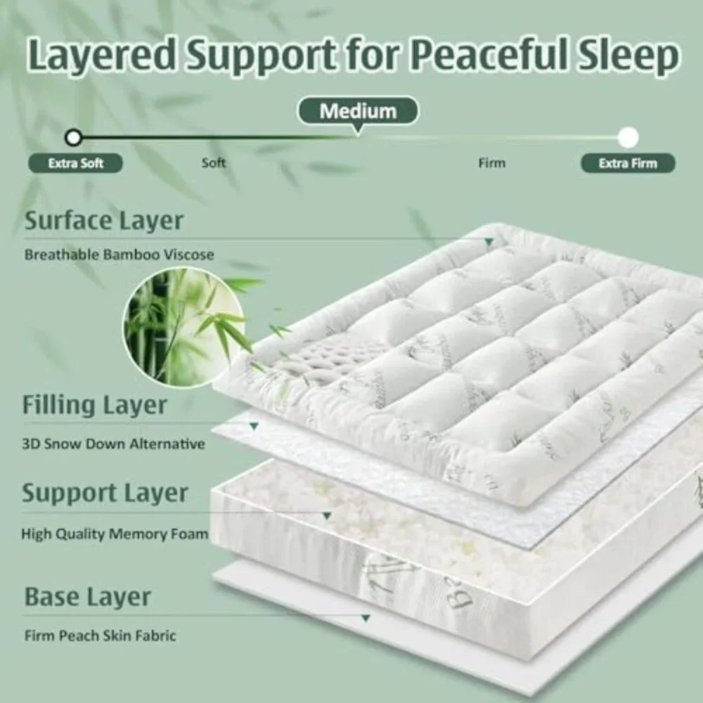 DOWNCOOL 3 Inch Full Mattress Topper Cooling Memory Foam Mattress Topper for Bac